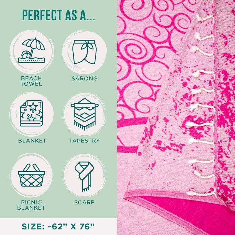 Sand Cloud Turkish Beach Towel - Sand Free - 100% Organic Turkish Cotton Yarn - Quick Dry Towel for Beach, Picnic, Blanket or Bath - As Seen on Shark Tank - Marine Life (Crush Turtle Fucshia) - Image 3